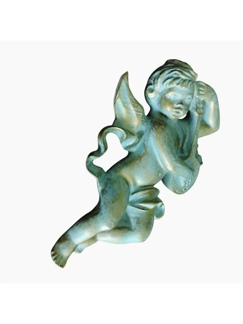 Vintage Cherub Wall Decor w Distressed Gold Finish, Rococo Style Angel Figurine